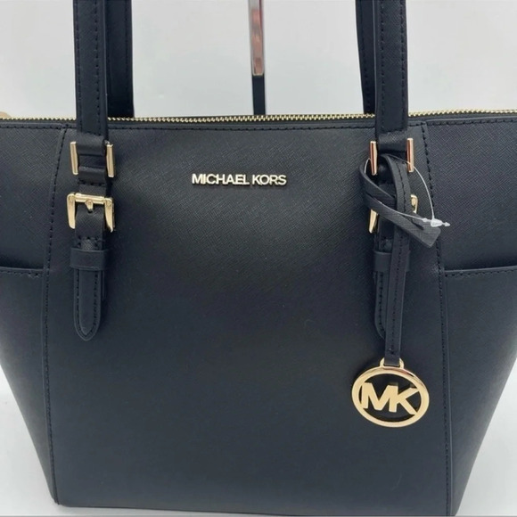 Michael Kors Charlotte Tote Bag Black Leather - Picture 3 of 9